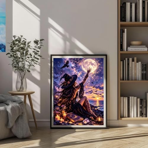 MXCFZX Halloween Paint by Number DIY Painting On Canvas, The Witch Paintwork with Paintbrushes Acrylic Paints,Perfect for Paint by Numbers for Adults Students Beginner, for Home Wall Decor 16x20 in