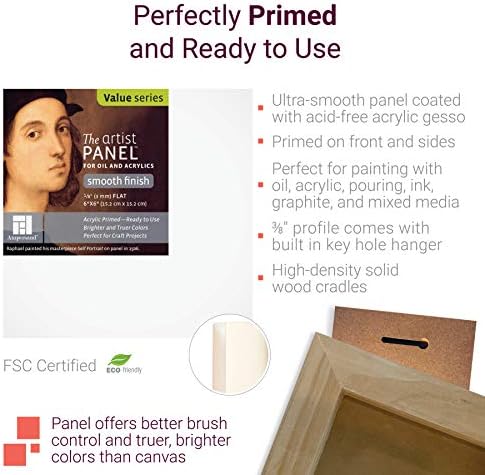Ampersand Artist Panel Primed Smooth Surface for Painting, Pouring and Mixed-Media, 3/8 Inch Depth, 12x12 Inch (PWP9M1212)