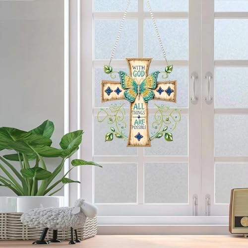 RYMILIE Hanging Diamond Art Kits for Adults Butterfly Cross 8x8inch