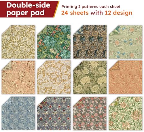 Vintage Flowers Scrapbook Paper Pad, 24 Sheets 6in Double Sided Aesthetic Patterned Origami for Journaling Collage Materials Cardstock Decor Gifts Crafts DIY Wrapping Folded Photo Album