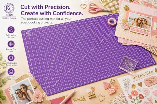 KC GLOBAL A1 (38"x26") Professional Grade Self-Healing Cutting Mat - Purple, Odor-Free, Reversible, Eco-Friendly, Durable, 2mm PVC Material, Premium Desk Mat for Crafters, Quilters, and Hobbyists