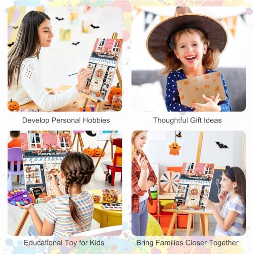 SENQAO Street Shop Paint by Numbers Kit for Adults Beginner, Fall Pumpkin Adult Paint by Number Kits on Canvas, DIY Acrylic Oil Easy Painting by Numbers for Home Wall Decor 8X12 inch