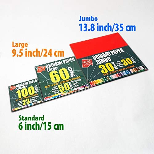[Taro's Origami Studio] Jumbo 13.8 Inch One Sided 30 Colors 30 Sheets Square Easy Fold Premium Japanese Paper for Beginner (Imported Product From Japan)