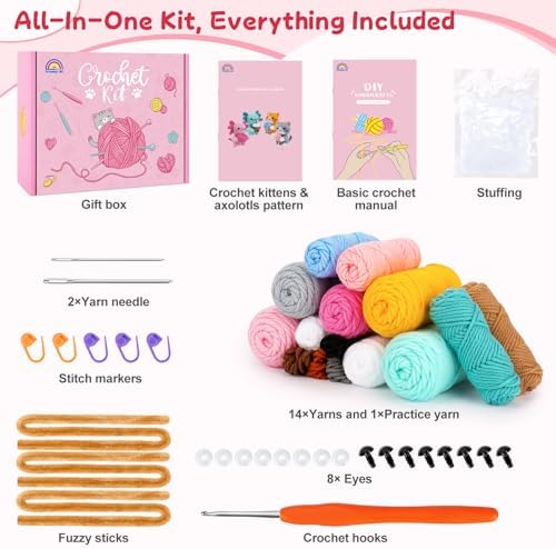 Crochet Kit for Beginners, Axolotls Cat Crochet Kit for Adults Beginner