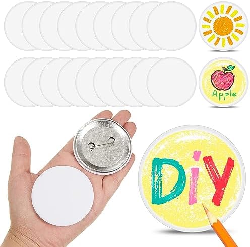 Xunyee 20 Pcs White Button Pins 2.25 Inch/ 58 Mm, Blank Metal Pin for DIY