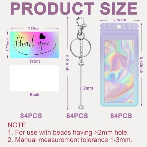 42/84/126 Pcs Beadable Keychain Bars Bulk Blank DIY Beaded Keychain Making Supplies with Bag Thank You Card