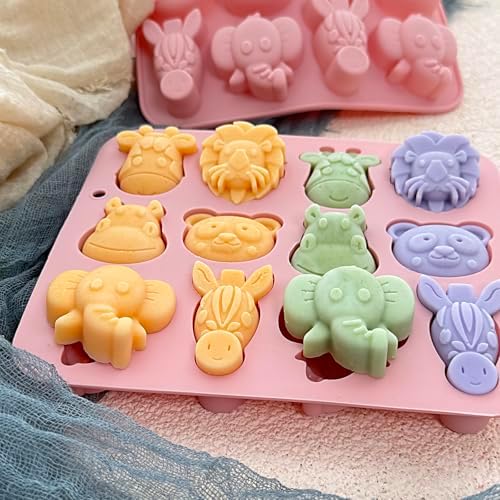 2-Pack Animal Chocolate Molds - Cute Silicone Candy Molds with Panda, Elephant, Hippo, Lion Shapes, Multi-Purpose for Chocolate, Jelly, Soap,Ice Cube Candle Making, Food-Safe & Easy to Demold