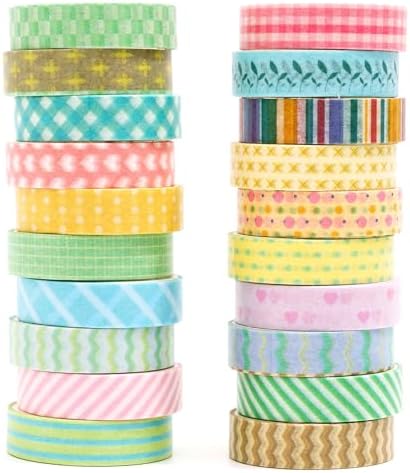 YUBBAEX 20 Rolls Cute Washi Tape Set Kawaii Basic Patterns Masking Decorative Tapes for Arts, DIY Crafts, Journals, Planners, Scrapbooking, Wrapping (Macaron Mix)