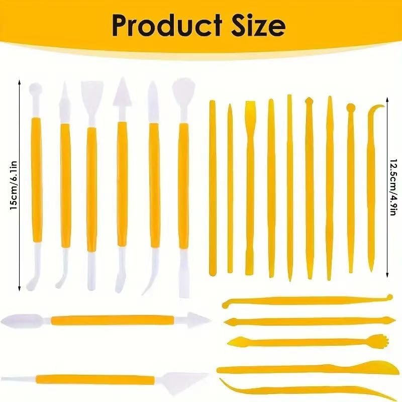 22Pcs Clay Modeling Tool Set, Dual-Ended Plastic Clay Sculpting Tools with Yellow Handles, Multi-Shape Polymer Clay Carving Knives for Pottery, Ceramic & DIY Crafts