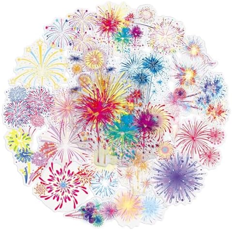 50PCS Firework Stickers, Waterproof Clear PET Transparent Colorful Firework Decals for Laptop, Skateboard, Phone Case, Luggage - Festival Celebration Decor for Teens, Adults, Boys, Girls