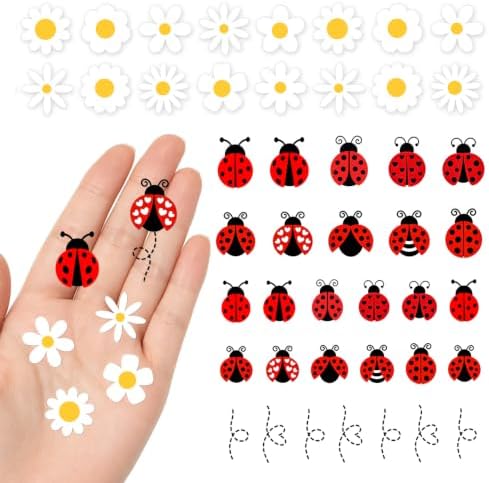 Set of 70, Little Daisies Stickers, Cute Flower Stickers, Laptop Stickers, Water Bottle Stickers, Phone Flower Sticker, Aesthetic Stickers, Vinyl Stickers Daisy Sticker Pack, 1 inches (Daisy-Ladybug)