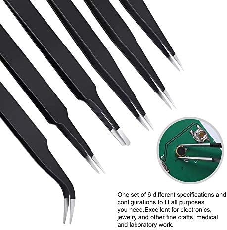 6PCS Precision Tweezers Set, Upgraded Anti-Static Stainless Steel Tweezers | For Electronics, Laboratory Work, Jewelry-Making, Craft, Soldering, etc, by kaverme