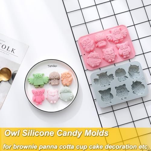 2 Pack Chocolate Molds Different Owl Shapes Silicone Molds for Cake Gummy Jello Ice Cube Crayon, Cake Decoration Soap Molds Silicone Baking Mold Making Kit, Lovely & Fun for Boys and Girls
