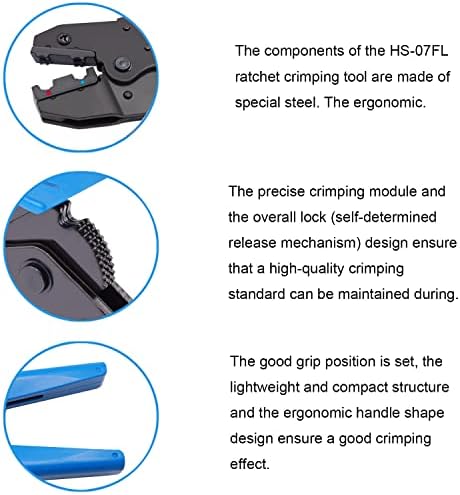 smseace Flag Terminal Crimper AWG 22-14 (0.5-2.5mm²) Electrical Crimping Tool for right angle spade connector Ratchet Terminal Crimper