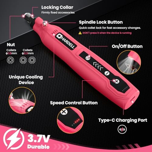 HARDELL Mini Cordless Rotary Tool, 5-Speed 69pcs Kit for Engrave/Sand/Drill | 5000-18000RPM,2000mAh, LED Light, Lownoise, Lightweight, Ergonomic Compact DIY Tool for 3D Printer Polishing, Craft Carving