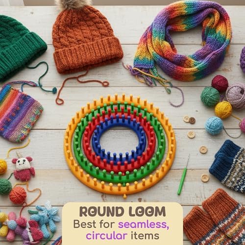 Olikraft Knitting Loom Kit for Beginners, 4 Round and 2 Rectangular Looms