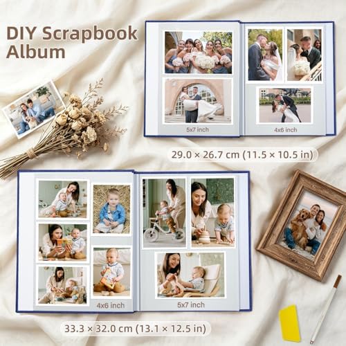 Popotop Photo Album Self Adhesive Scrapbook Album for 4x6 5x7 8x10 Pictures DIY Photo Book as Scrapbooking Supplies Kits, Birthday Gifts for Women Mom Wedding Baby Family Travel