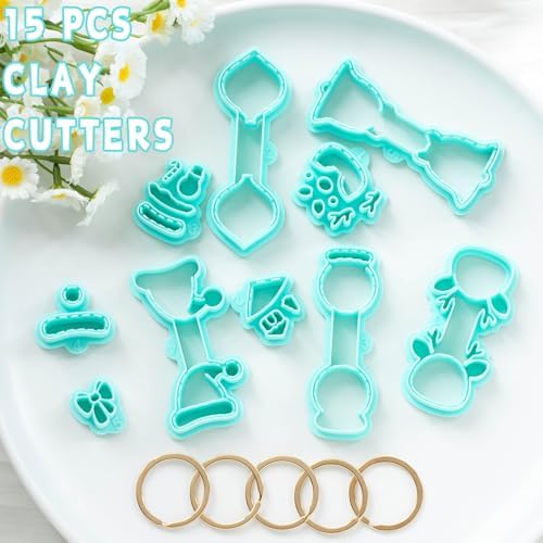 Tainsky Christmas Keychain Polymer Clay Cutters, 10 Shapes Winter Polymer Clay Keychain Cutters (B)