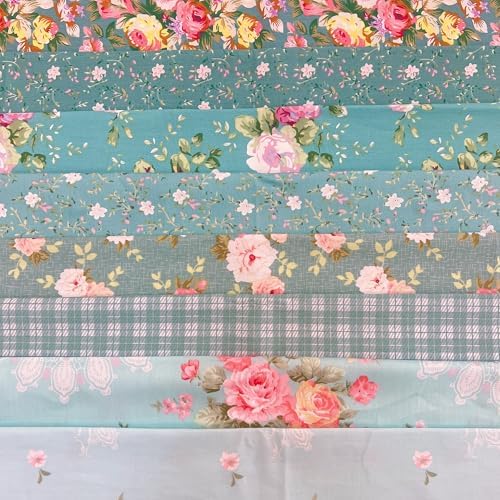Cotton Fabric DIY Making Supplies Quilting Patchwork Fabric Fat Quarter Bundles DIY for Quilting Cotton Patchwork Cushions (Blue Green 8pcs, 20" x 20")