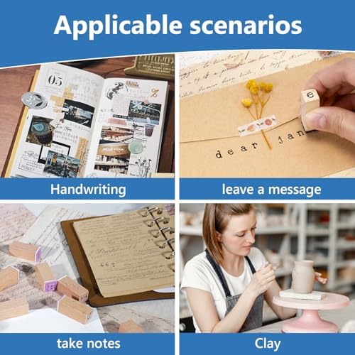 CraftyManor 61 PCS Small Letter Stamps and Ink Pad for Crafting, Clay Alphabet Wooden Rubber Stamp Kit, DIY Craft Scrapbook Supplies for Card Making (Small-63PCS)