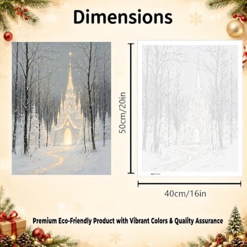 Christmas Night Castle Painting by Numbers for Adults Beginner 12 x 16 Inch