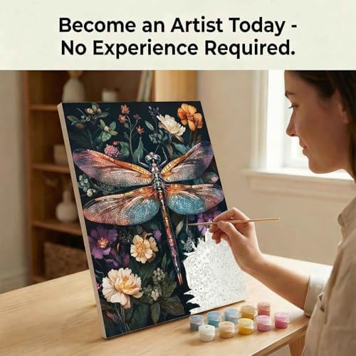 Amphol DIY Paint by Numbers Kit for Adults Beginner - 16”x20” Vintage Dragonfly DIY Paint by Numbers on Canvas, Oil Painting Kit for Home Decor, Creative Stress Relief Art Project (Without Framed)