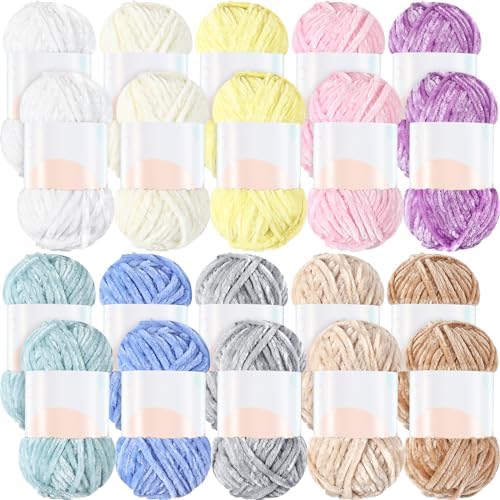 Woanger 20 Skeins Chenille Yarn Bulk for Crochet Knit 2000g, Vivid Color