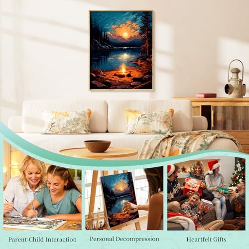 Paint by Numbers Kit for Adults, Sunset Lake DIY Painting Kit, 16x20 Inch