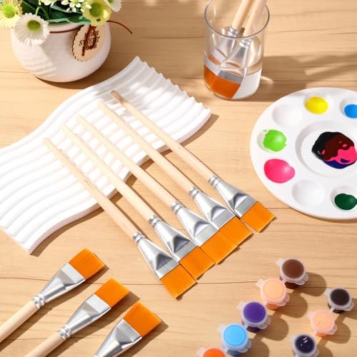 Crtiin 60 Bulk 1 Inch Flat Paint Brushes for Acrylic Painting (Wood Color)