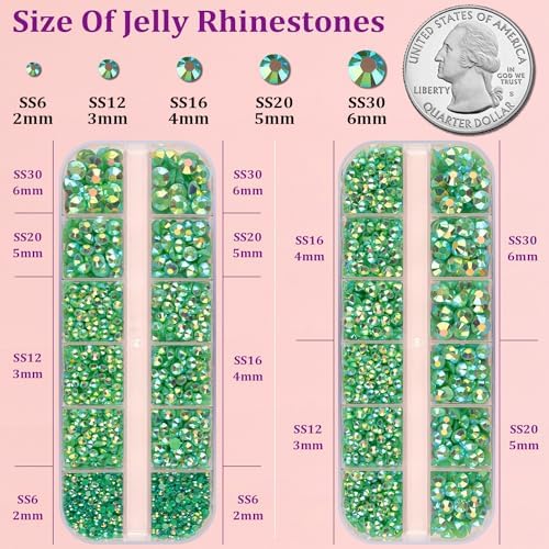 Resin Jelly Rhinestones for Crafting with B7000 Jewelry Glue, 2 Boxes Dark Green AB Flatback Crystals with 3Pcs 10ml Glue, Bedazzling Non Hotfix Gems for DIY Tumblers Clothing Shoes Manicure
