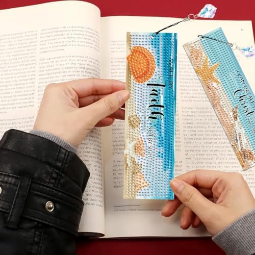 Mandun 4 Pcs Beach Diamond Painting Bookmark Kits, Special Shaped Diamond Art Bookmarks with Pendant, DIY Beach Diamond Art Bookmarks with Tassels Crafts Gifts Supplies