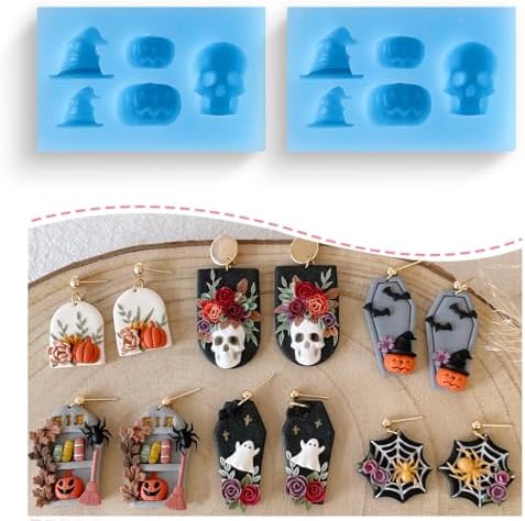 KEOKER Polymer Clay Molds Halloween 2Pcs, Skull Polymer Clay Silicone Mold, Polymer Clay Earrings Decoration (Substitute Polymer Clay Cutters)
