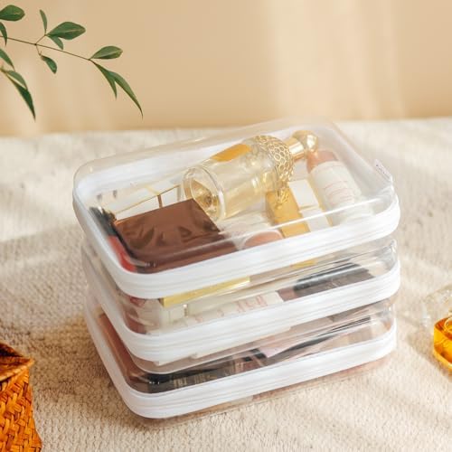 CoiiJoii 6PCS Clear Hard Shell Zipper Case,Portable Cosmetic Bag with Zipper,Kid's Toy Storage Organizer Bins,Hard Plastic Case,Clear Bags for Organizing