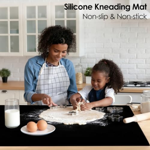 Thick(2MM) Extra Large Silicone Mat For Kitchen Counter 39.4"x23.6" Silicone Table Mat For Resin Workbench Mat Heat Resistant Mat Coffee BarMat, Black
