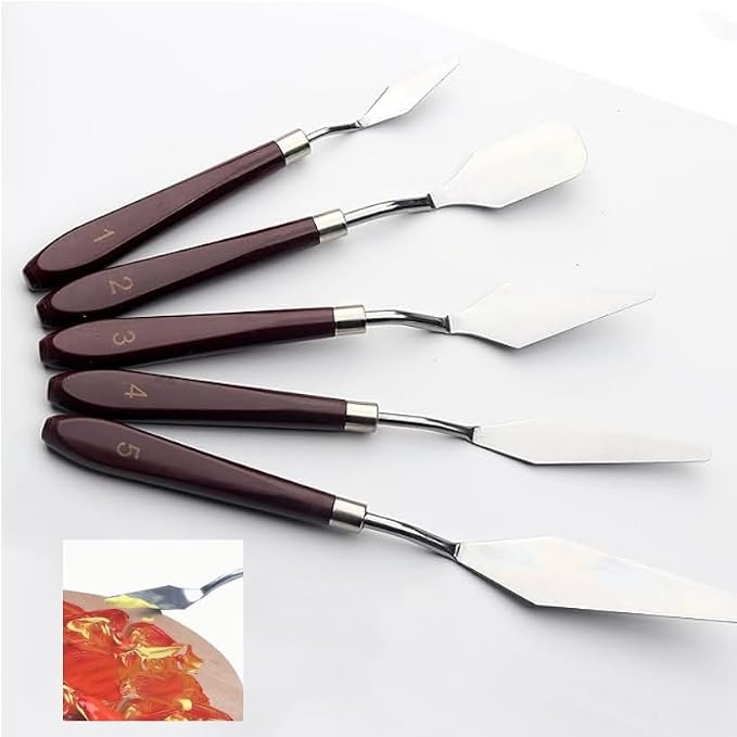 FUPUALL 5 Pieces Painting Knives Stainless Steel Spatula Palette Knife Oil Painting Accessories Color Mixing Set for Oil, Canvas, Acrylic Painting