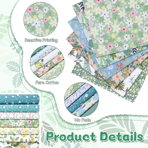 70 Pcs 10 x 10 Inch Green Floral Cotton Fabric Squares, Green Cotton Fabric Bundles Charm Packs, Precut Printed Patchwork Materials, Vintage Greenery Fat for Sewing Quilts and DIY Craft