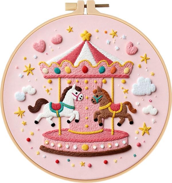 Haootadiy Beginner Embroidery Kit for Adults, Easy Cross Stitch Kit for Beginners and Adults, Full Embroidery Hoop Kit with Needles and Thread Included (Pattern 14)