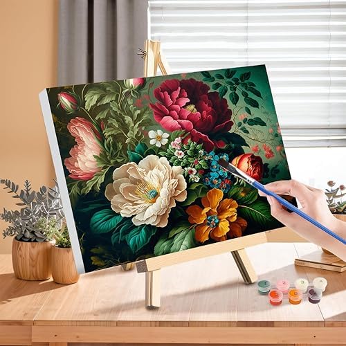 Peony Paint by Numbers for Adults with Framed Canvas - with Wooden Easel