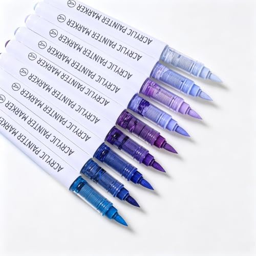 languo Acrylic Paint Markers, 9 Colors Blue Purple Series, Soft Brush Tip