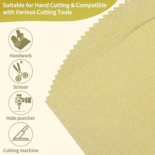 25 Sheets Light Gold Glitter Cardstock 92lb Thick Sparkle Paper 8.5" x 11"