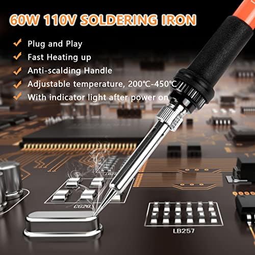 Soldering Iron, 60W 110V Adjustable Temperature Soldering Iron Pen, Portable Welding Tool, Fast Heating, for Electronic Repair, Jewelry, DIY