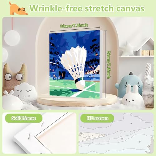 Reivworl Badminton Paint by Numbers Kit for Kids with Frame 8×8 inch