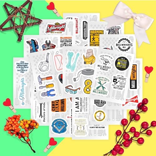 Millwright Stickers for Hard Hat for Water Bottle and Laptop - Millwright Party Favors & Decorations, Waterproof Vinyl Decals, Trade and Work Stickers