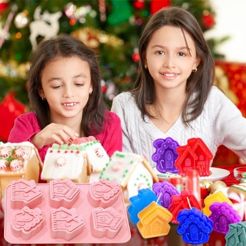 Christmas House Soap Molds, 2 Pack Gingerbread House Silicone Mold | 12 Cavity House Shapes Soap Mold for Soap Making Candle Lotion Bar Beeswax Resin, Non-Stick Baking Molds for Cake Chocolate