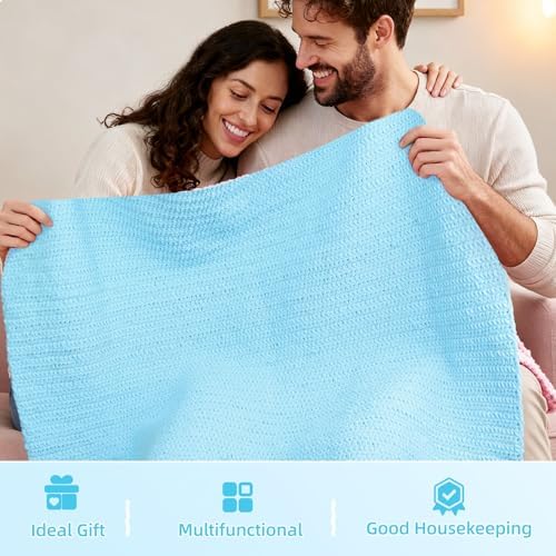 Aeelike Crochet Blanket Kit for Beginners, Easy Soft Crochet Kit, Blue