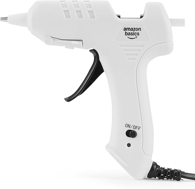 Amazon Basics Hot Glue Gun Kit with 30 Glue Sticks, High Temp for School Crafts, DIY Arts and Quick Home Repairs, Drip-Free Nozzle, Fast Drying, 20W, White