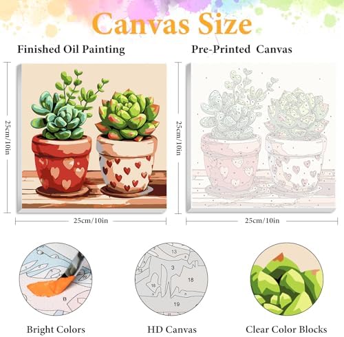 Framed Paint by Numbers Kit for Adults, Succulent & Plant Art 10x10 Inch