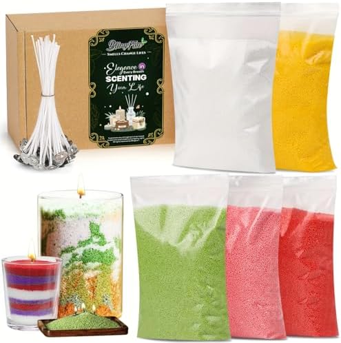 Blingfun 5 Color DIY Sand Wax Candle Making Kit – Refillable Pearled Wax with Candle Wicks, Scented Candle Supplies for Halloween, Christmas, Wedding, Home Decor (Sand Candle Craft Kit)