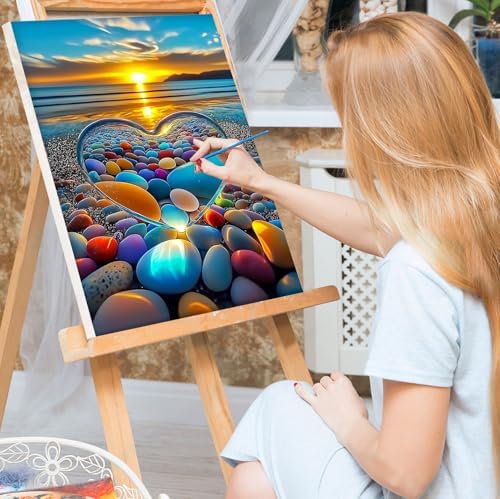 Bowetile Framed Paint by Numbers Sea for Adults Beginners, Adults' Paint-by-Number Landscape Kits, Easy Adult Paint by Number Kits on Canvas, Acrylic Number Painting for Home Decor, 8x12in