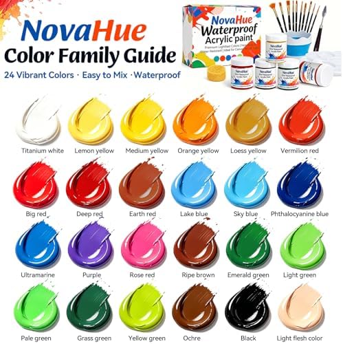 Acrylic Paint Set, 24 Colors 1.78oz Bottles with 10 Art Brushes